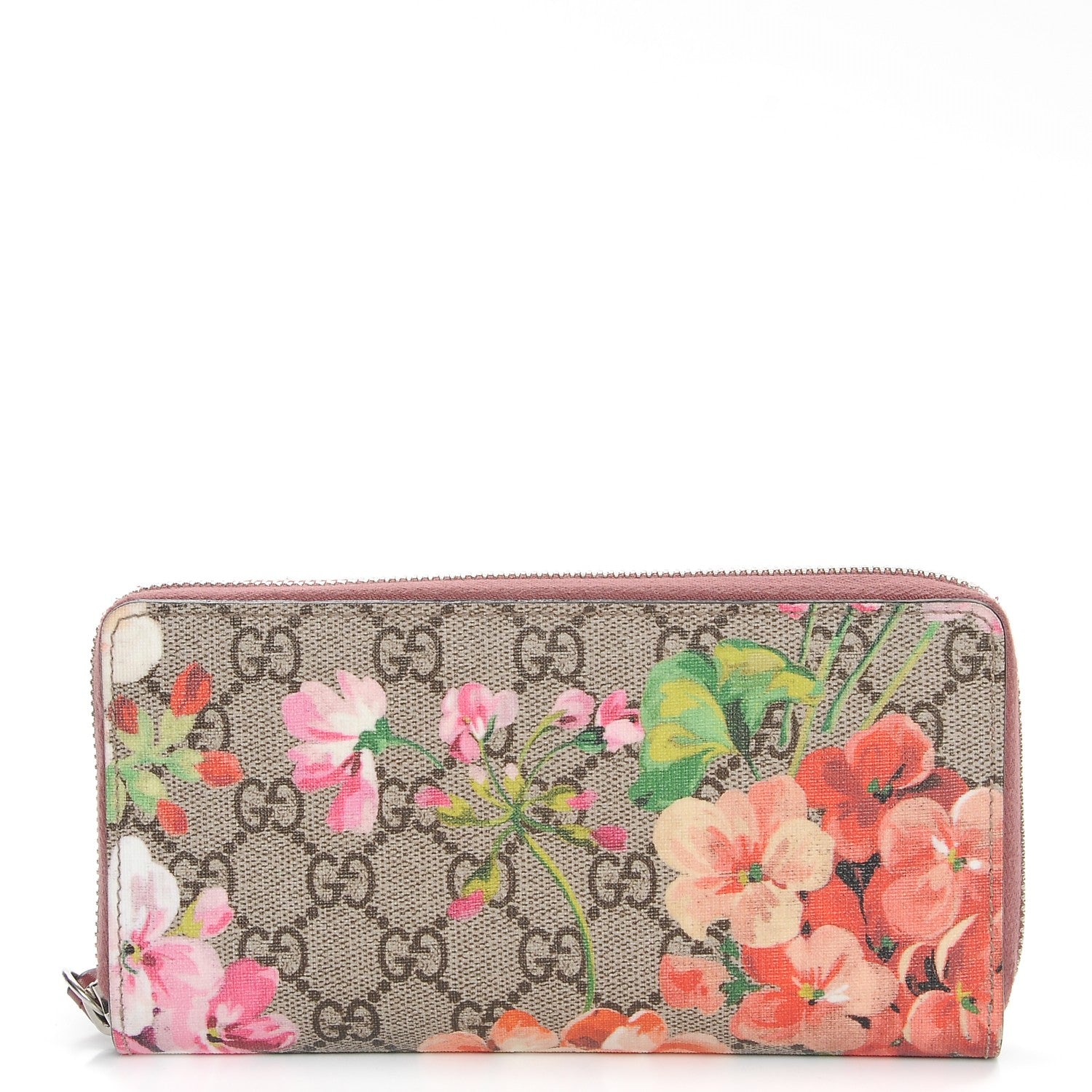 Gucci GG Supreme Monogram Blooms Zip Around Wallet Beige Multicolor Dry Rose 1 of 7