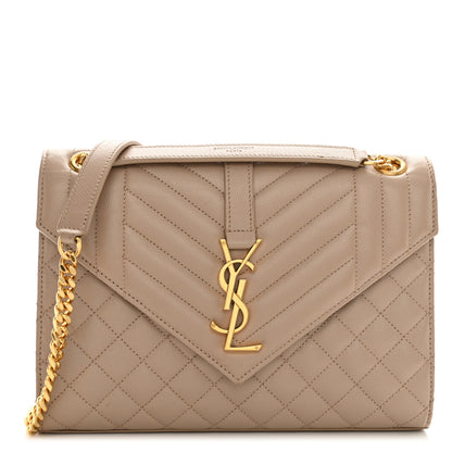 Saint Laurent Grain De Poudre Textured Mixed Matelasse Medium Triquilt Monogram Satchel Dark Beige 1 of 10