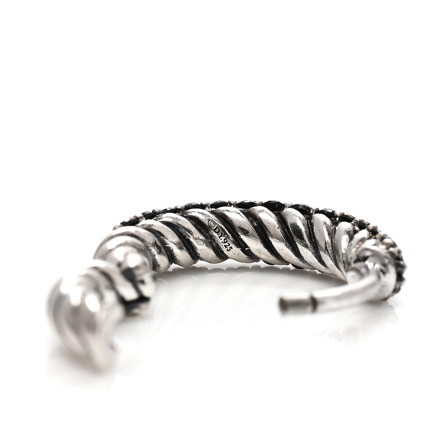 David Yurman Sterling Silver Black Diamond Petite Pave Huggie Hoop Earrings 4 of 6