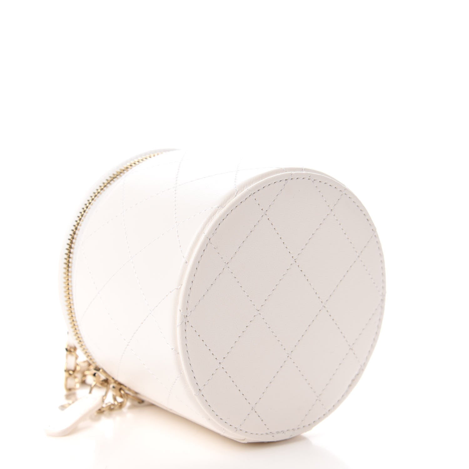 Chanel Lambskin Quilted Round Small Vanity Case With Chain White Black 4 of 11