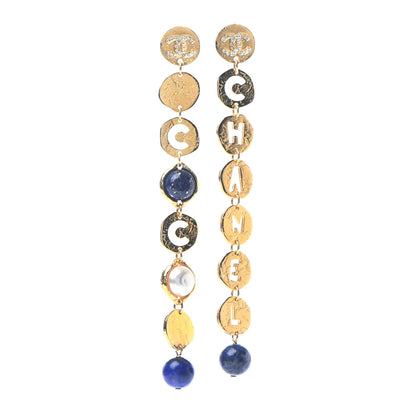Chanel Pearl Crystal Logo Drop Earrings Gold 1 of 4