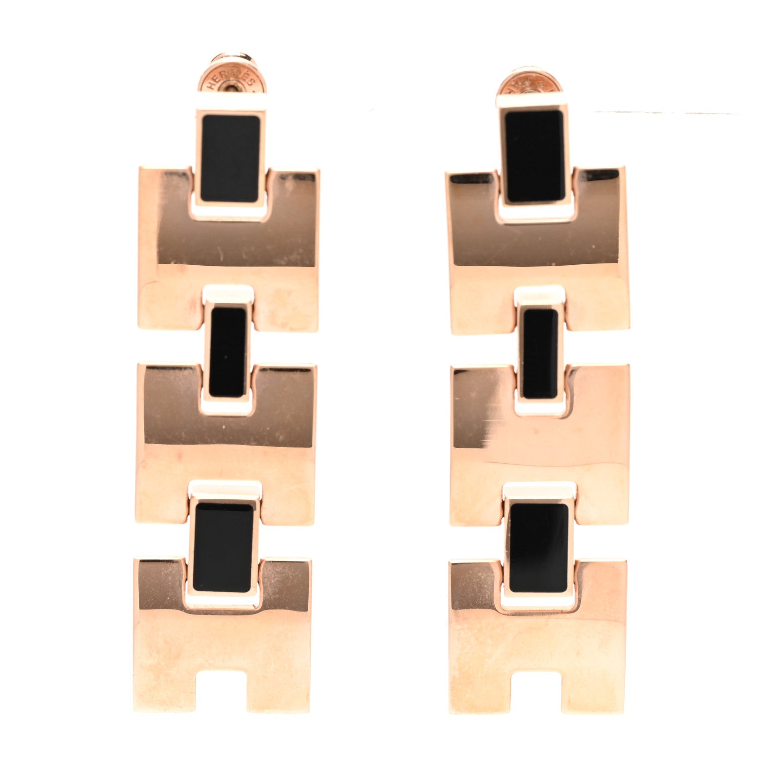 Hermes Gold Lacquer Eileen Drop Earrings Black 1 of 5