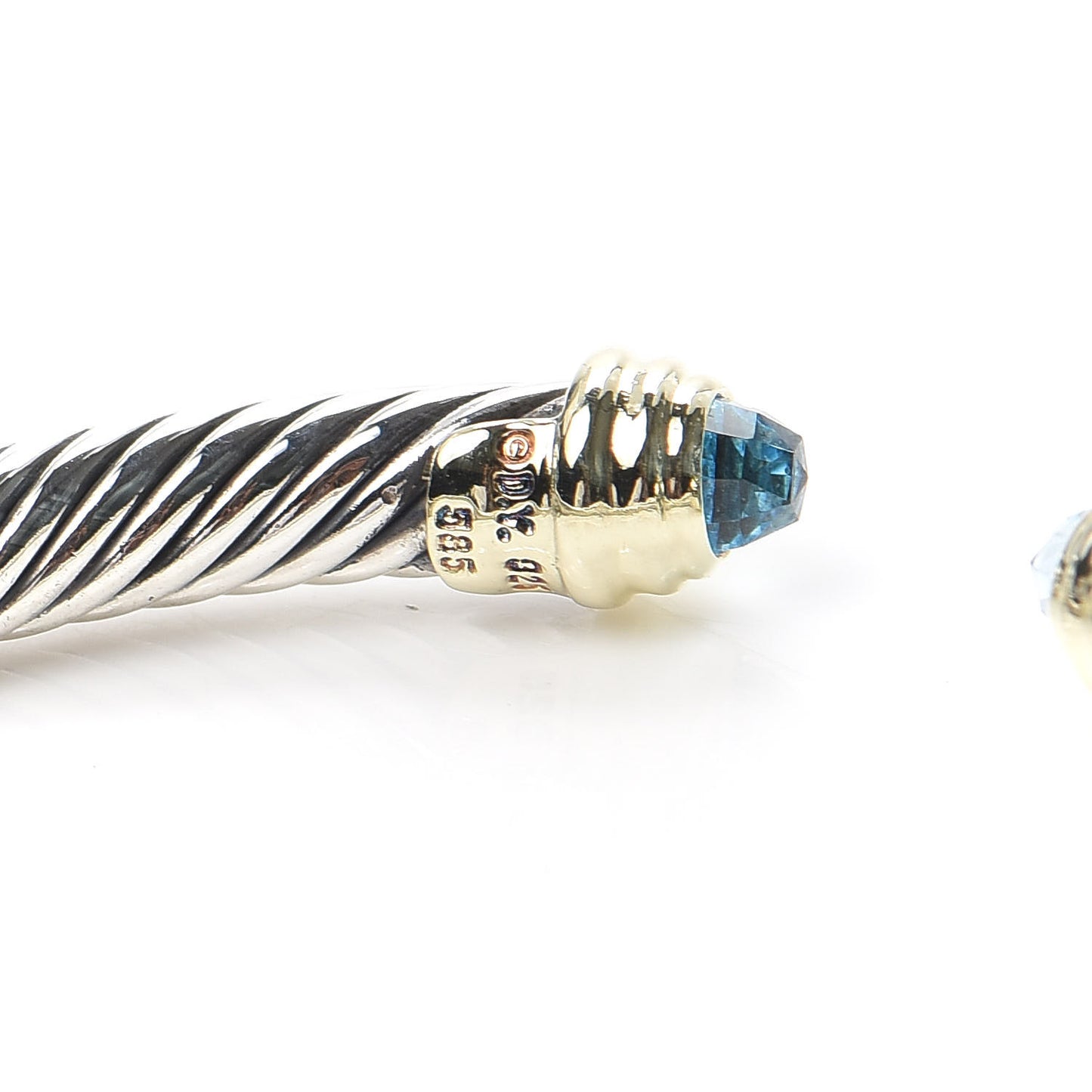 Sterling Silver 14K Yellow Gold Blue Topaz 5mm Cable Classics Petite Color Bracelet