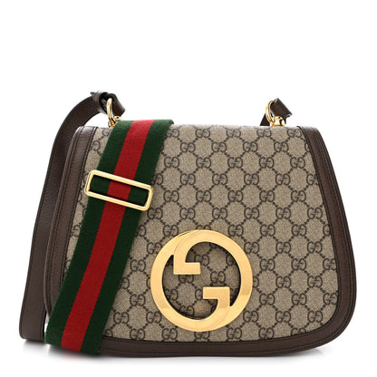 Gucci GG Supreme Monogram Textured Dollar Calfskin Web Medium Blondie Shoulder Flap Bag Beige Ebony New Acero 1 of 11
