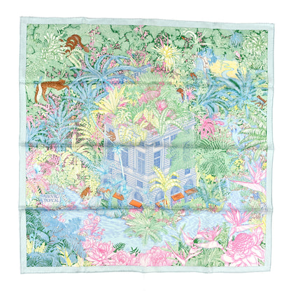 Hermes Silk Twill Faubourg Tropical Scarf 90 Bleu Vert Jaune 1 of 5