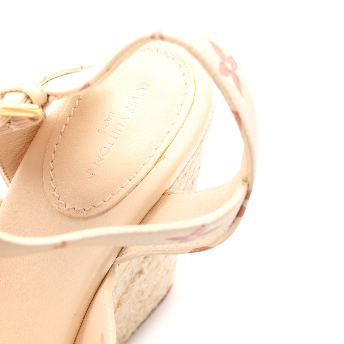 Louis Vuitton Empreinte Monogram Starboard Espadrille Wedge Sandals 37 Creme Rose Trianon 8 of 10
