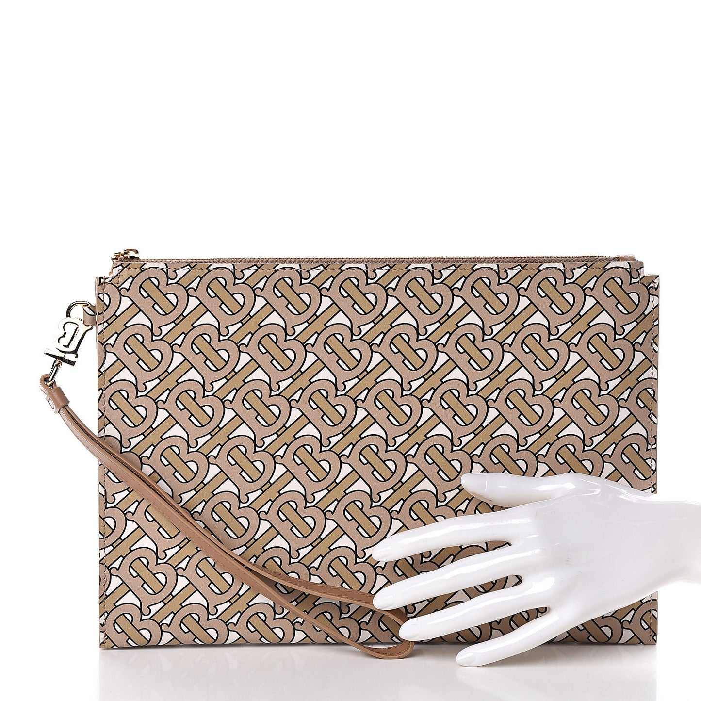 Calfskin Monogram Panola Zip Pouch Beige