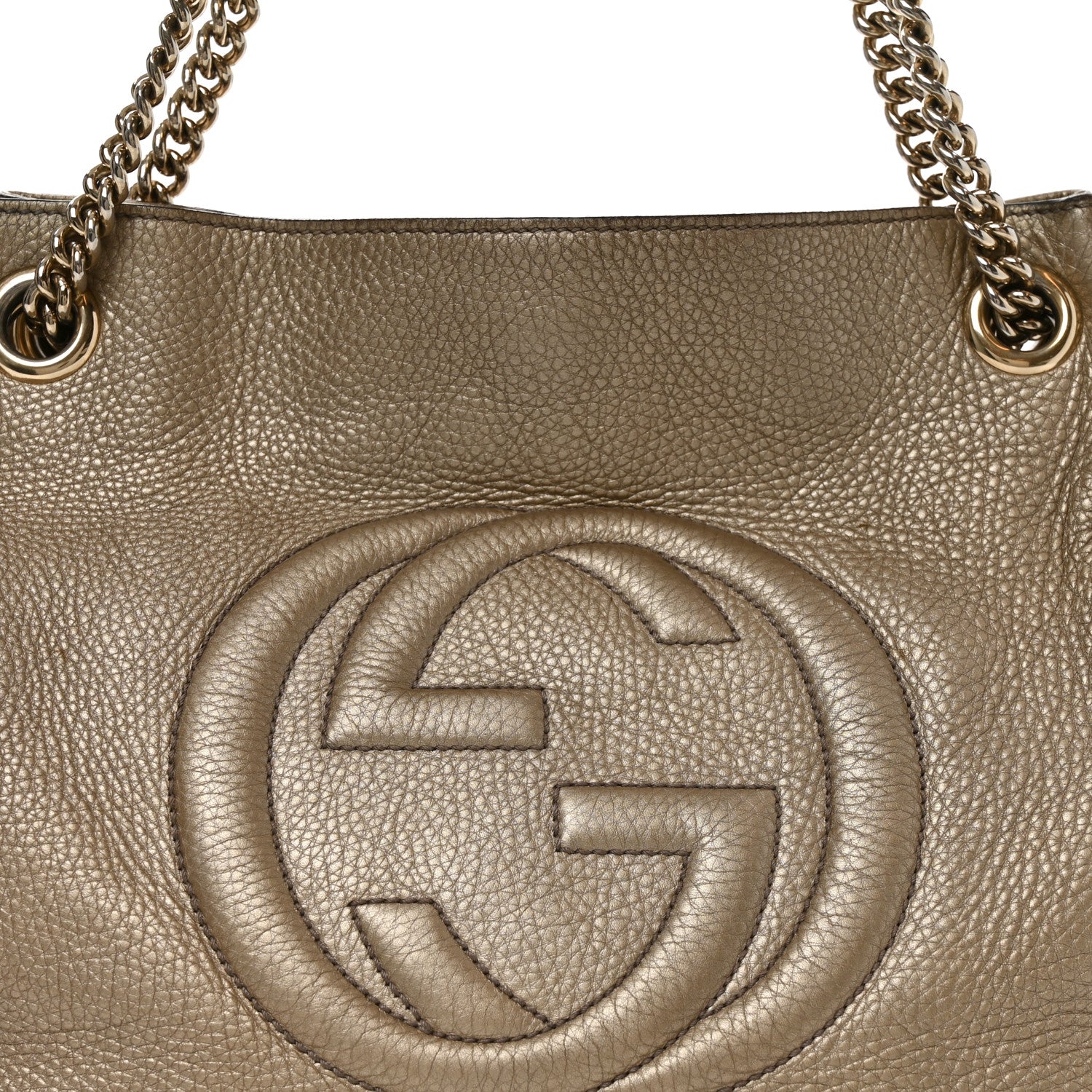 Gucci Metallic Pebbled Calfskin Medium Soho Chain Shoulder Bag Golden Beige 7 of 10