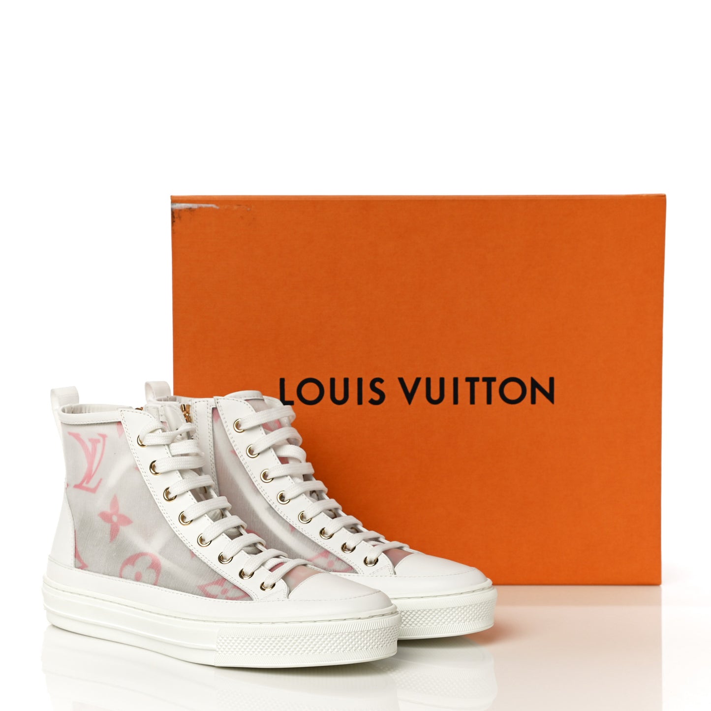 Technical Fabric Calfskin Monogram Giant Printed Stellar Sneaker Boots 38 Pink