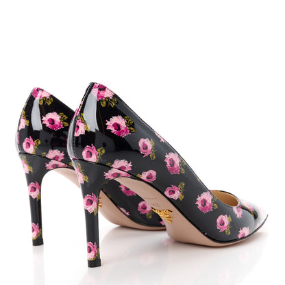 Prada Vernice Rose Print 85mm Pumps 36.5 Black 4 of 8