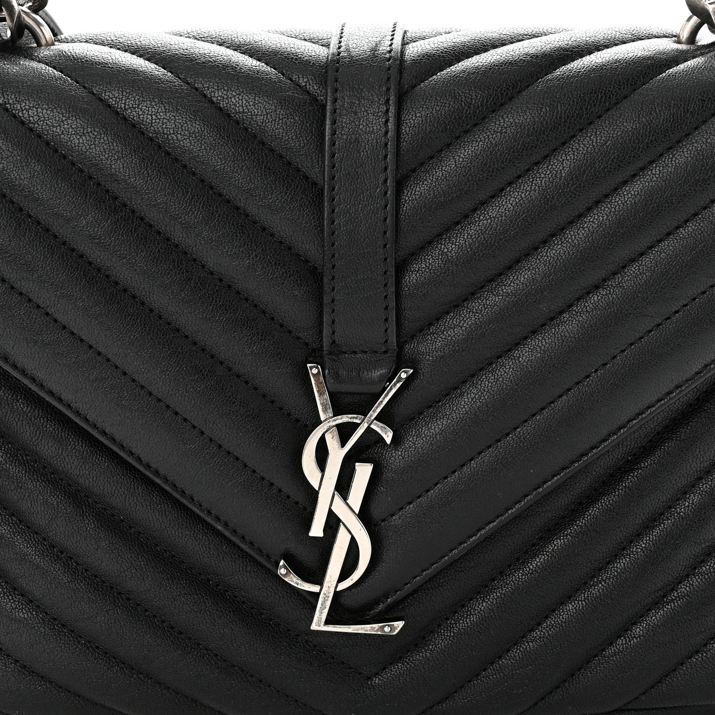 Sheepskin Matelasse Chevron Monogram Medium College Bag Black