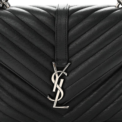 Saint Laurent Sheepskin Matelasse Chevron Monogram Medium College Bag Black 8 of 11