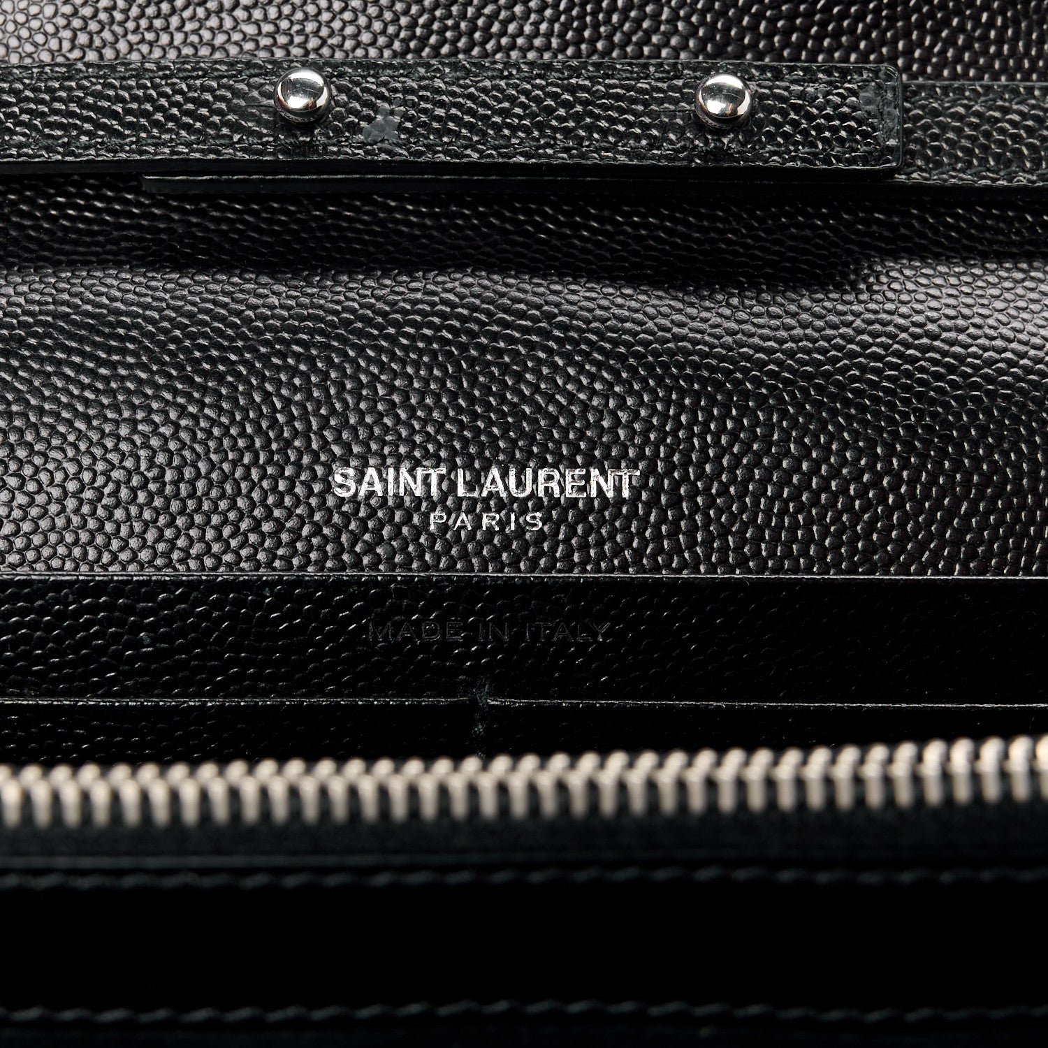Saint Laurent Grain De Poudre Matelasse Chevron Monogram Chain Wallet Black 6 of 10