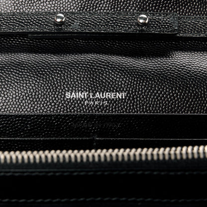 Saint Laurent Grain De Poudre Matelasse Chevron Monogram Chain Wallet Black 6 of 10
