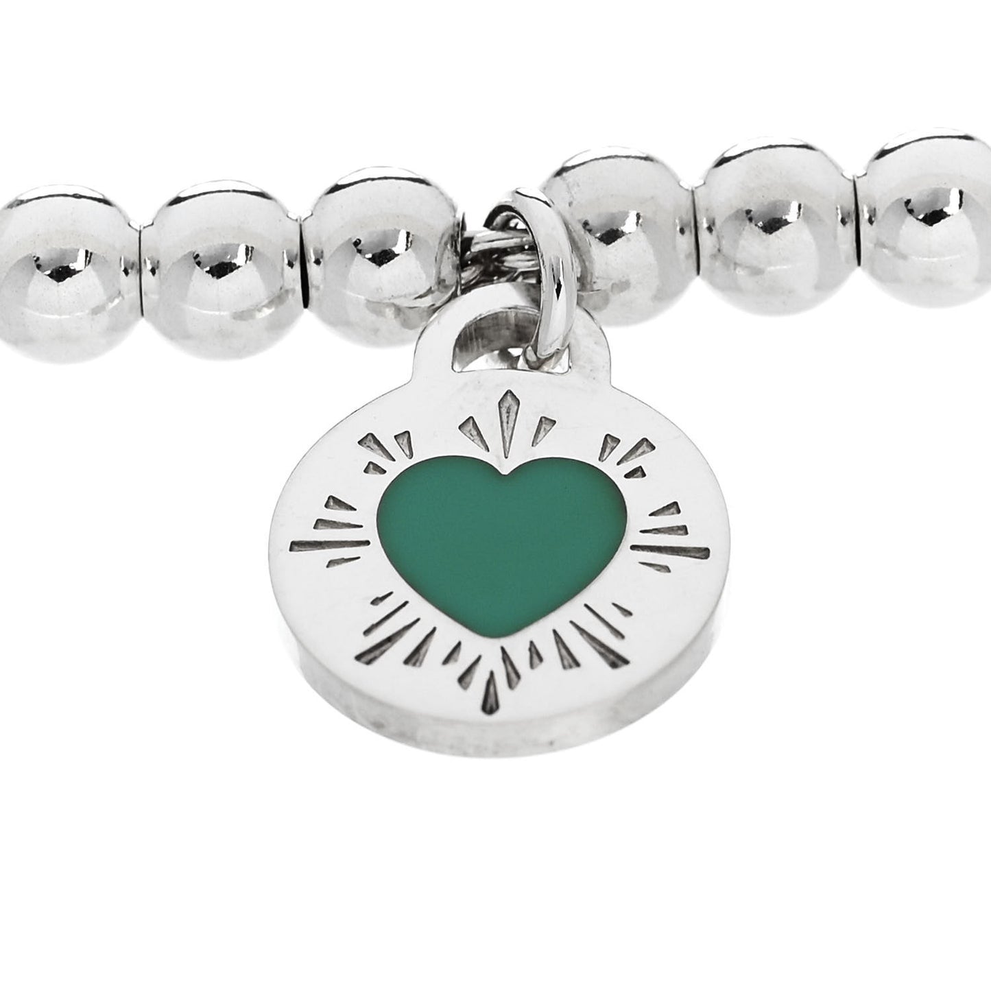 Sterling Silver Enamel 4mm Love Heart Tag Bead Bracelet Blue