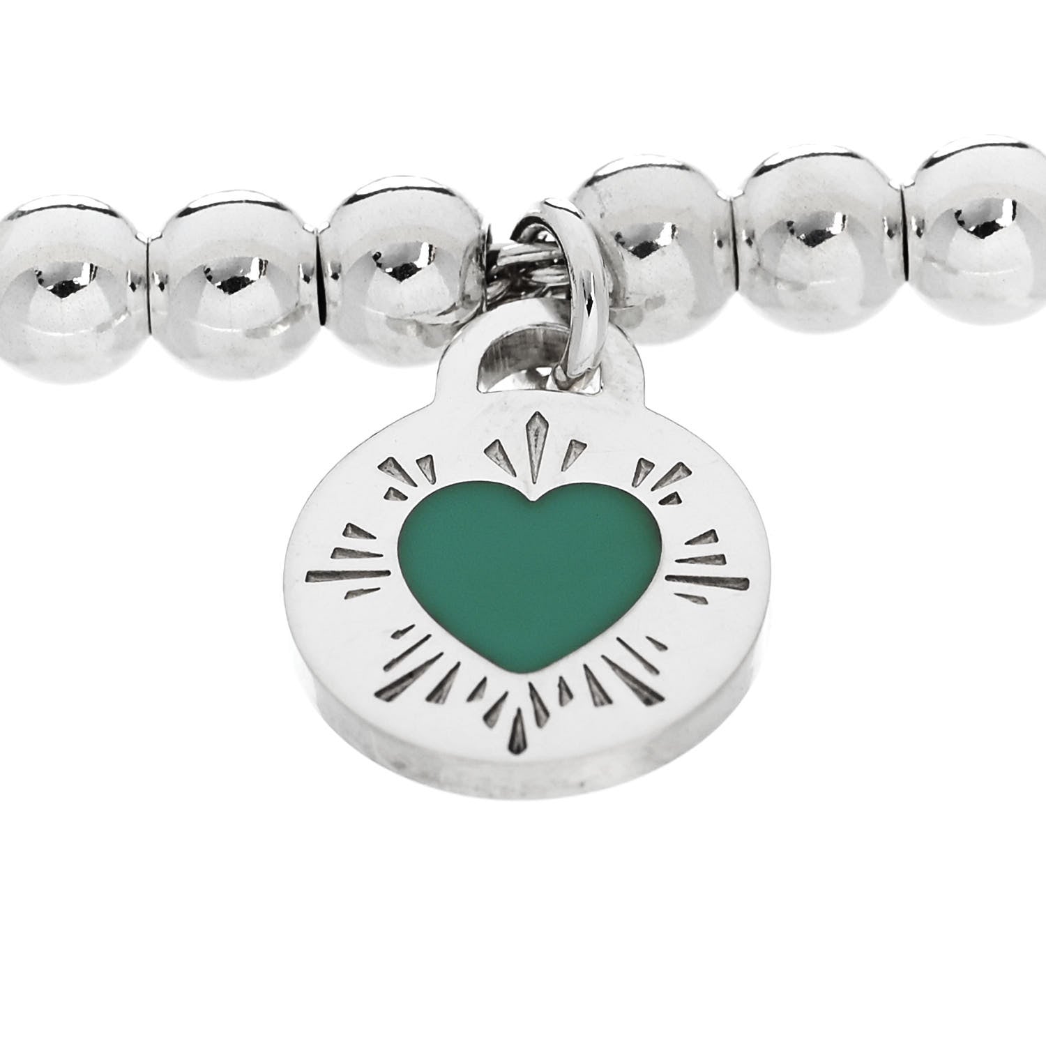 Tiffany Sterling Silver Enamel 4mm Love Heart Tag Bead Bracelet Blue 4 of 7