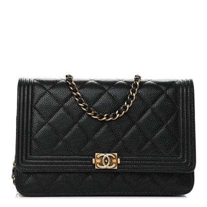 Chanel Caviar Quilted Boy Wallet On Chain WOC Black 1 of 9