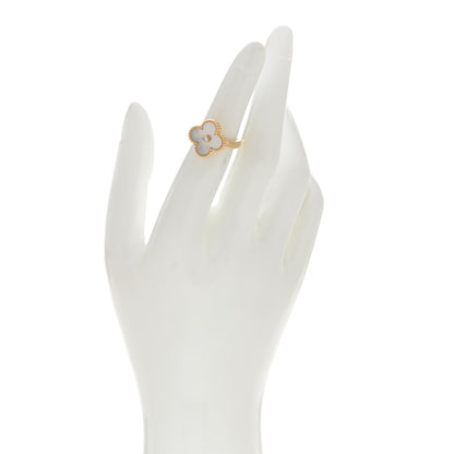 Van Cleef & Arpels 18K Yellow Gold Diamond Mother of Pearl Vintage Alhambra Ring 49 5 2 of 4