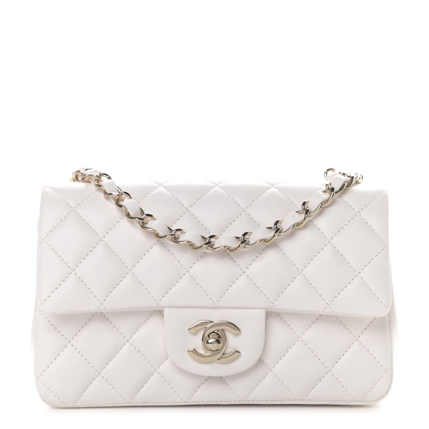 Lambskin Quilted Mini Rectangular Flap White
