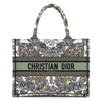 Christian Dior Canvas Embroidered Medium Around The World Book Tote White Multicolor 1 of 11