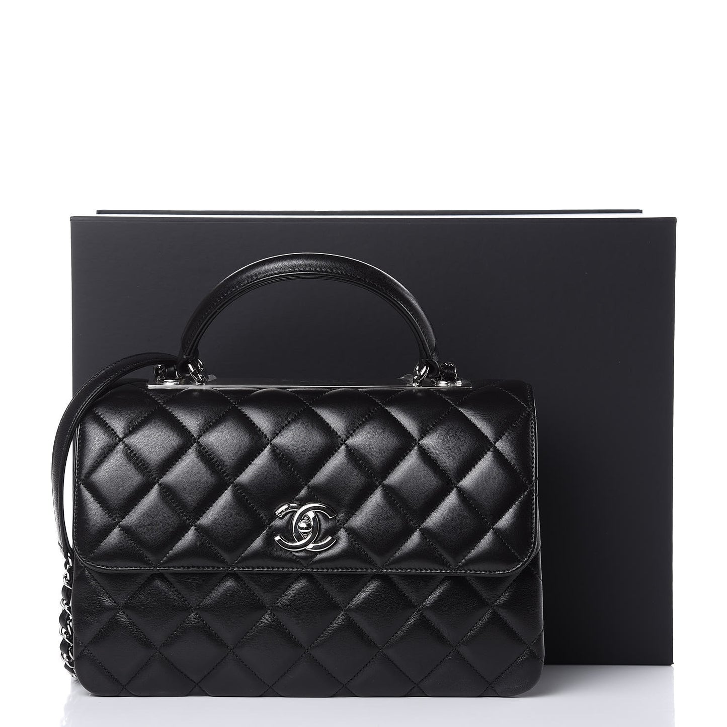 Lambskin Quilted Medium Trendy CC Flap Dual Handle Bag Black