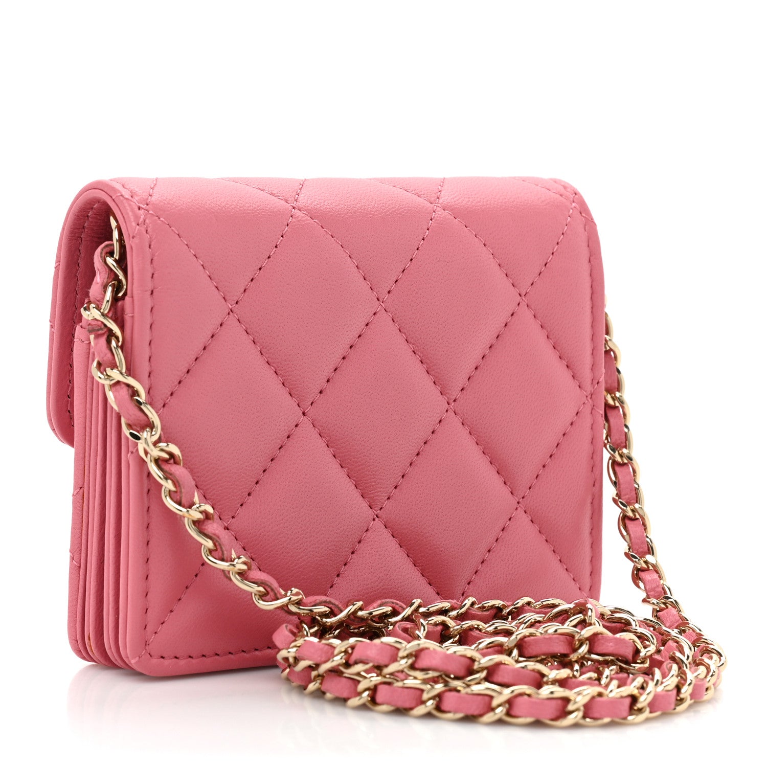 Chanel Lambskin Quilted Flap Card Holder On Chain Pink 3 of 15
