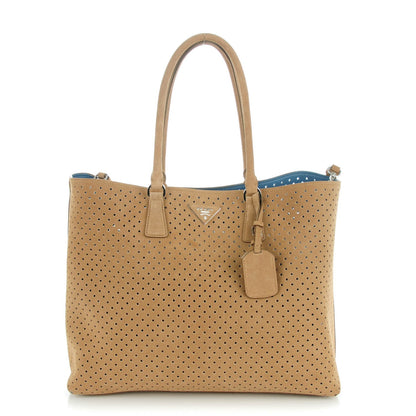 Prada Suede Perforated Tote Cammello 1 of 8