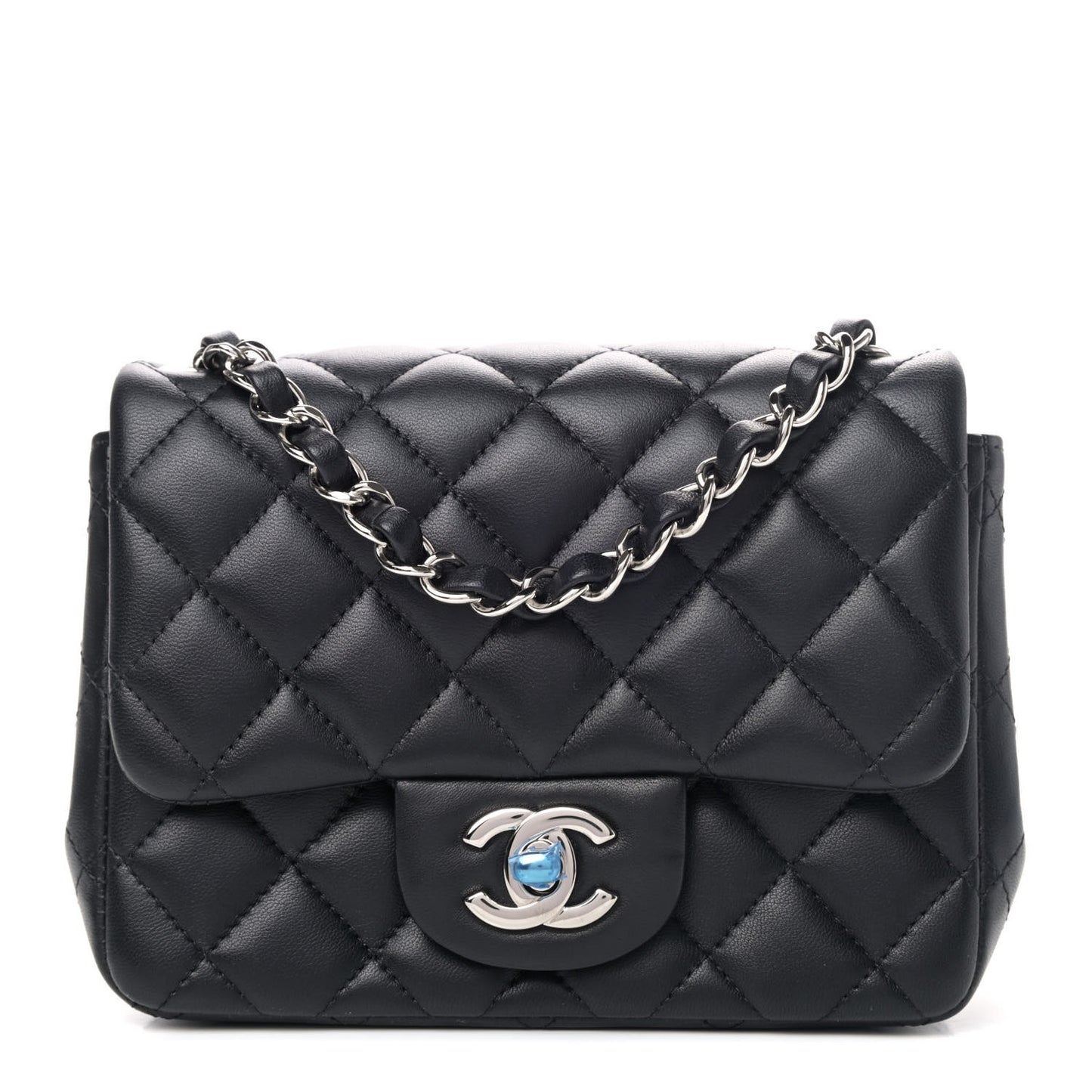 Lambskin Quilted Mini Square Flap Black