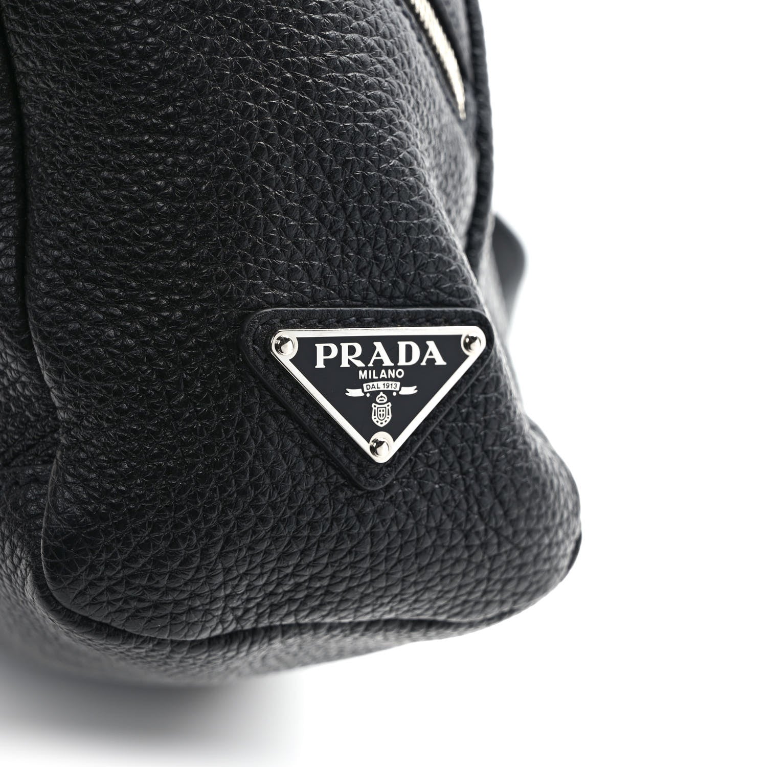 Prada Vitello Daino Triangle Logo Embossed Shoulder Bag Black 10 of 10