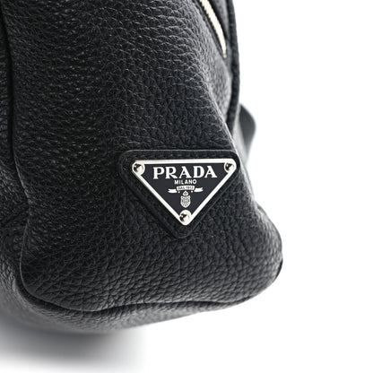 Prada Vitello Daino Triangle Logo Embossed Shoulder Bag Black 10 of 10