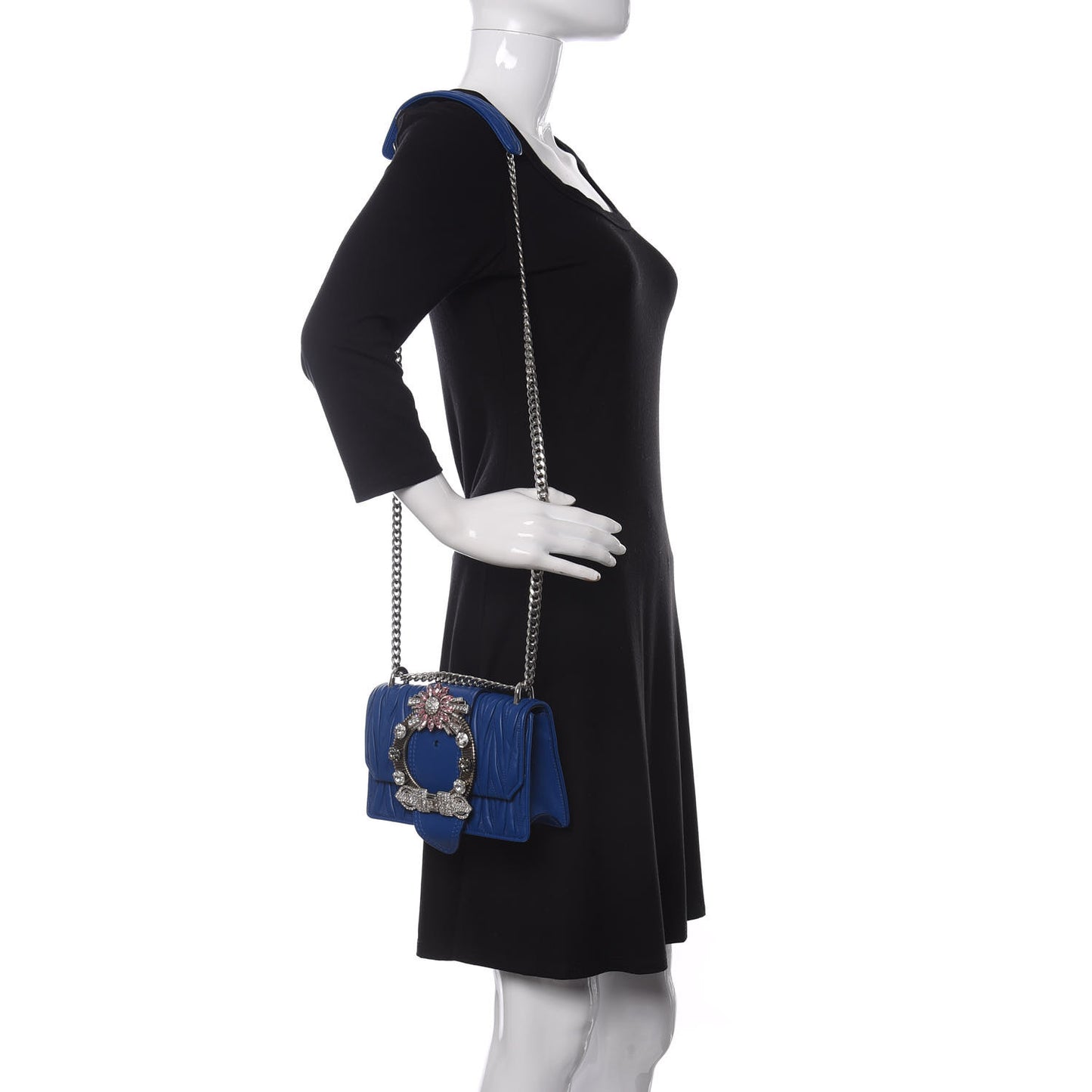 Nappa Matelasse Crystal Embellished Lady Shoulder Bag Blue