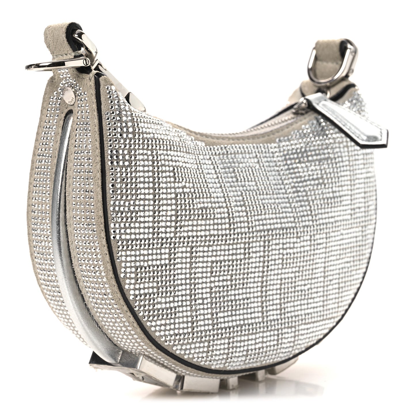 Crystal Vitello Laminato Suede FF Nano Fendigraphy Hobo Charm Grey