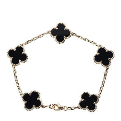Van Cleef & Arpels 18K Yellow Gold Black Onyx 5 Motifs Vintage Alhambra Bracelet 3 of 5