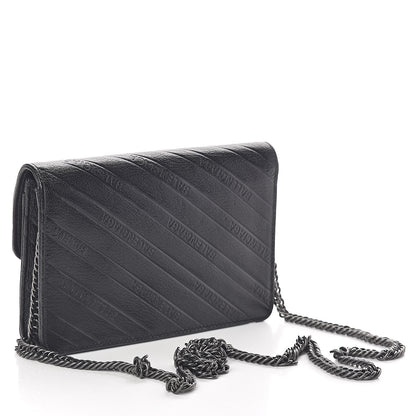 Balenciaga Shiny Goatskin Logo Embossed Monochrome BB Wallet On Chain Black 3 of 9