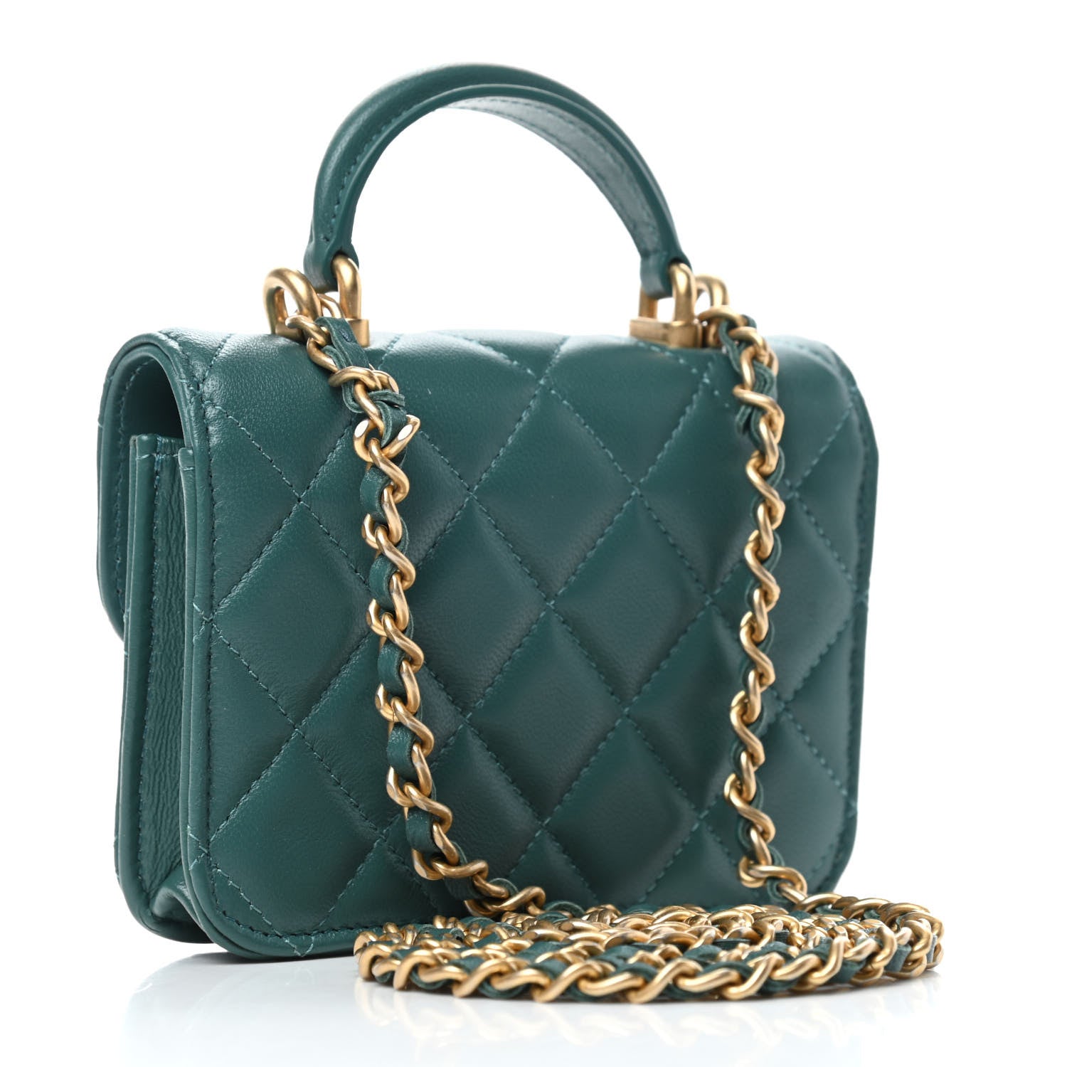Chanel Lambskin Quilted Top Handle Flap Coin Purse With Chain Green 2 of 4