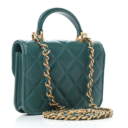Chanel Lambskin Quilted Top Handle Flap Coin Purse With Chain Green 2 of 4