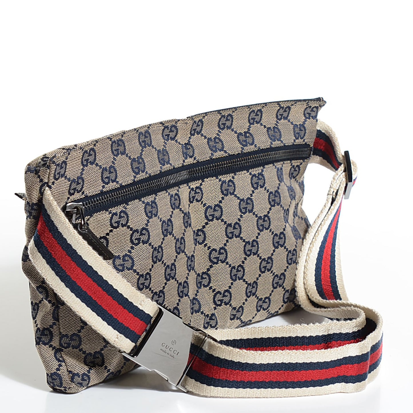 GG Monogram Web Double Pocket Belt Bag Navy