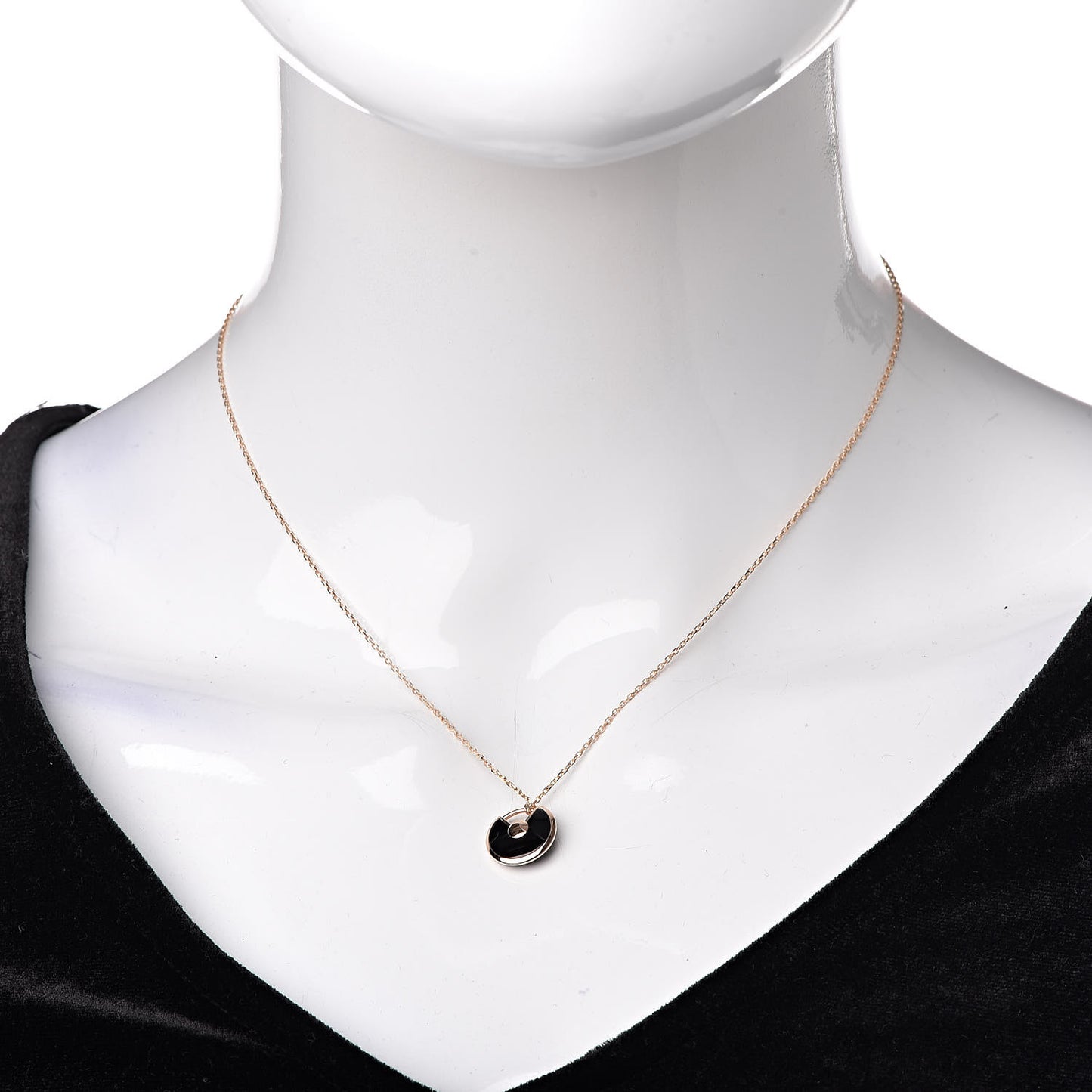 18K Pink Gold Diamond Black Onyx XS Amulette de Cartier Pendant Necklace
