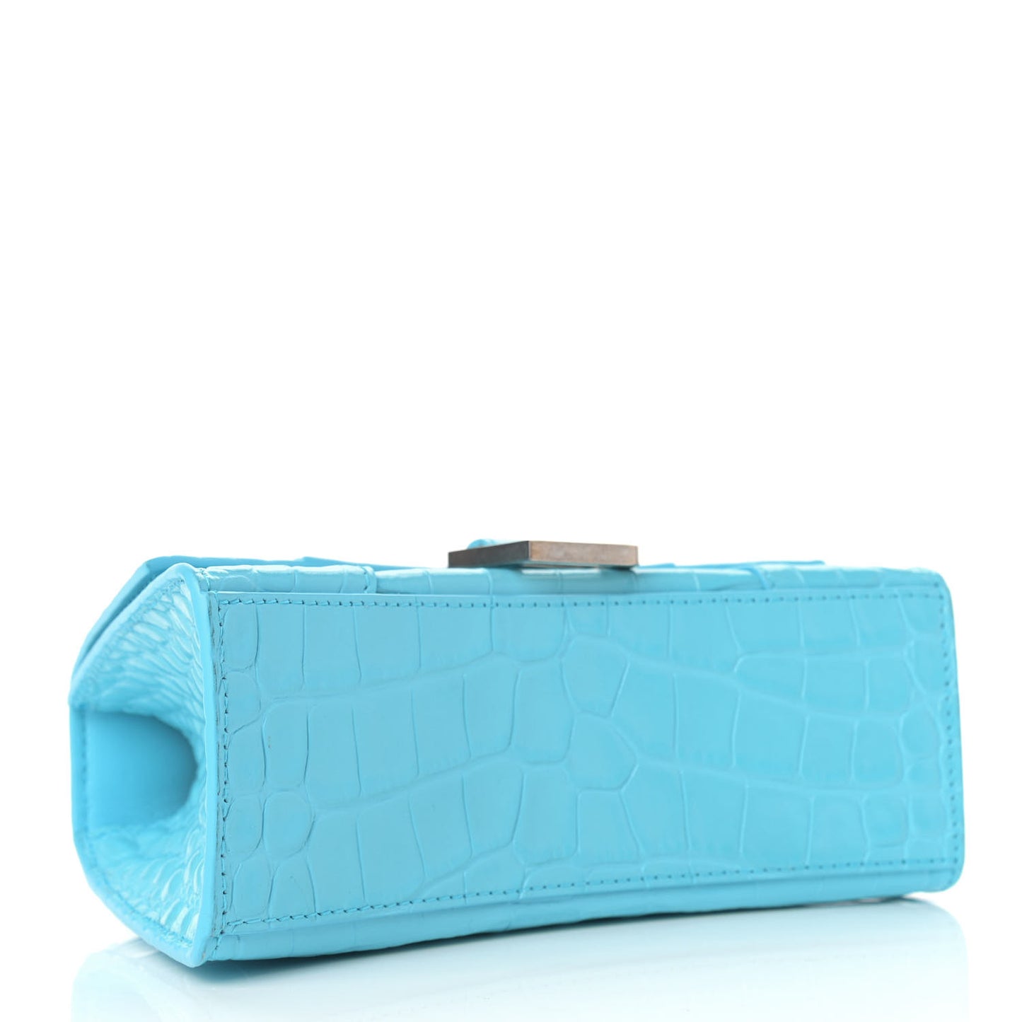 Shiny Calfskin Crocodile Embossed Hourglass Top Handle Bag XS Azur