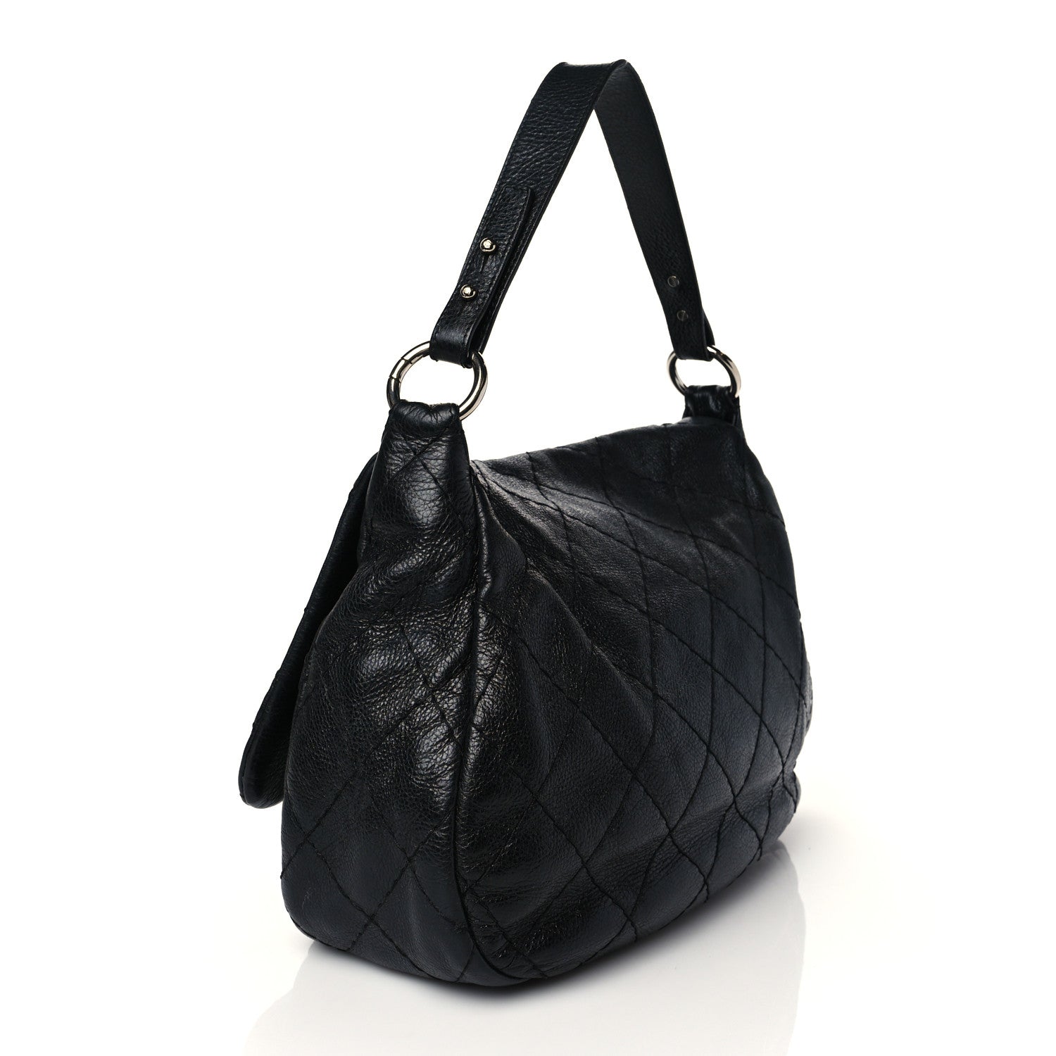 Chanel Glazed Calfskin Stitched XL On The Road Flap Black 2 of 9