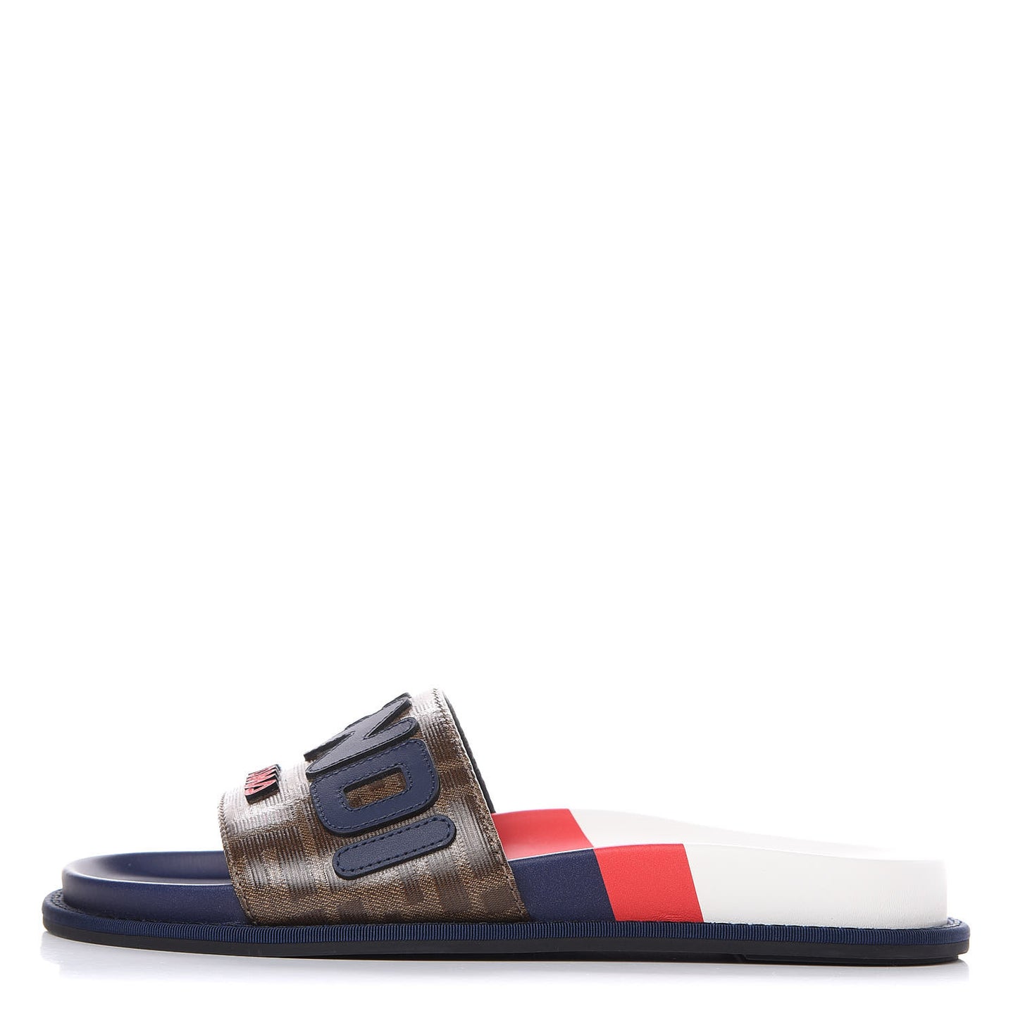 X FILA Glazed Fabric Calfskin FF 1974 Mania Slide Sandals 38 Mogano Panna Blueberry Caipiroska