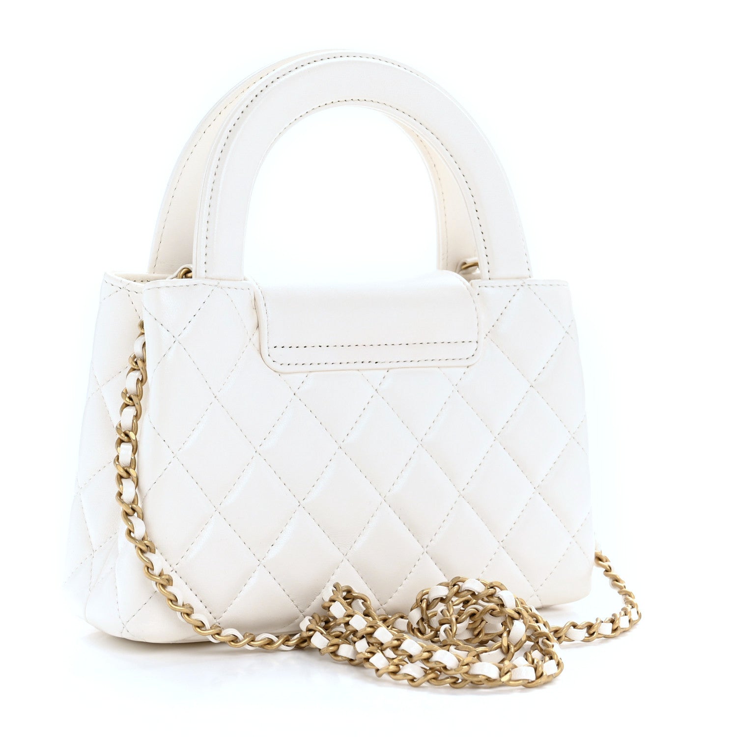 Chanel Shiny Aged Calfskin Quilted Nano Kelly Shopper White 3 of 12