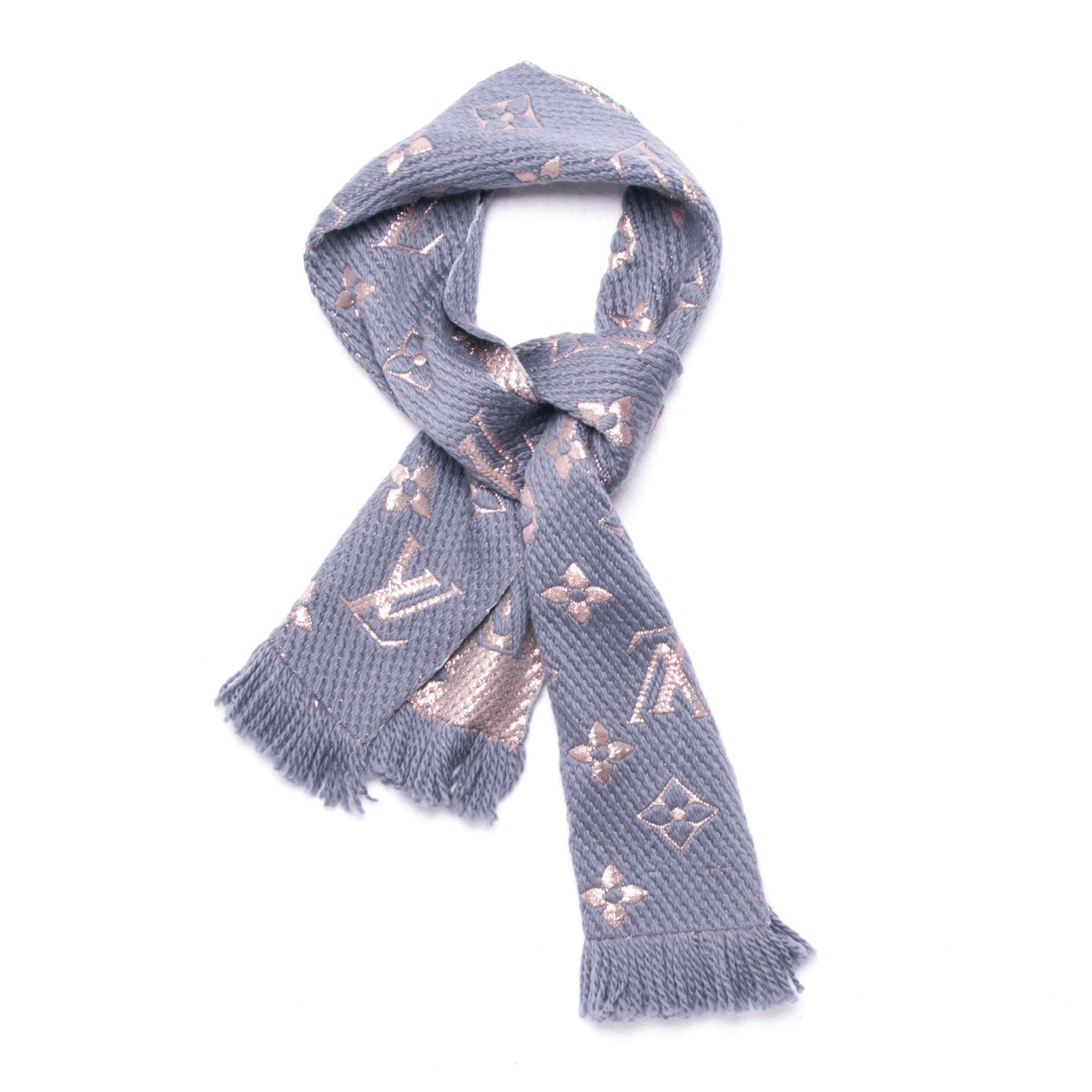 Louis Vuitton Wool Silk Logomania Shine Scarf Grey 1 of 4