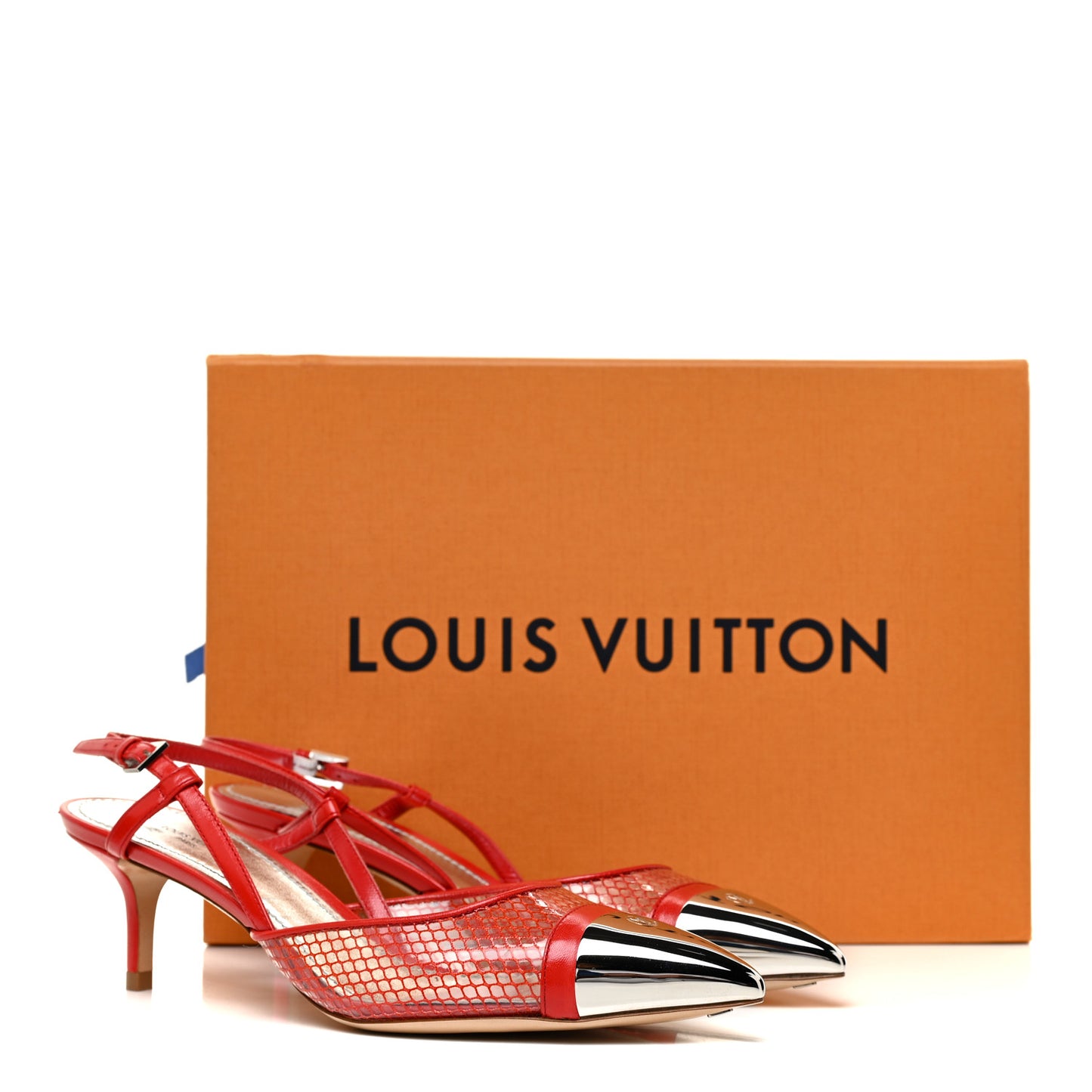 Calfskin Mesh PVC Urban Twist Slingback Mules 36.5 Red
