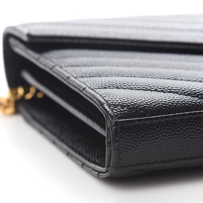 Saint Laurent Grain De Poudre Matelasse Chevron Monogram Chain Wallet Black 8 of 9
