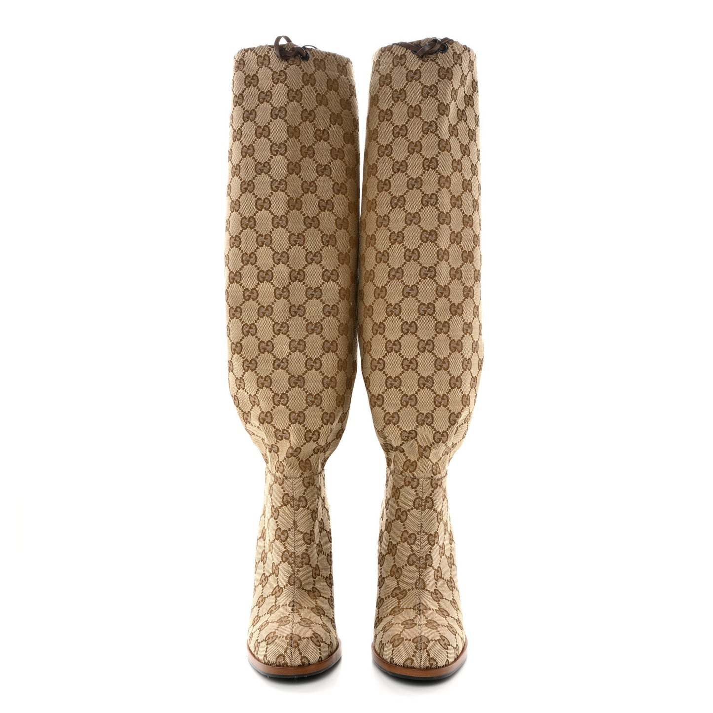 Monogram Malaga Kid Lisa Mid Heel Boots 38.5 Beige Ebony