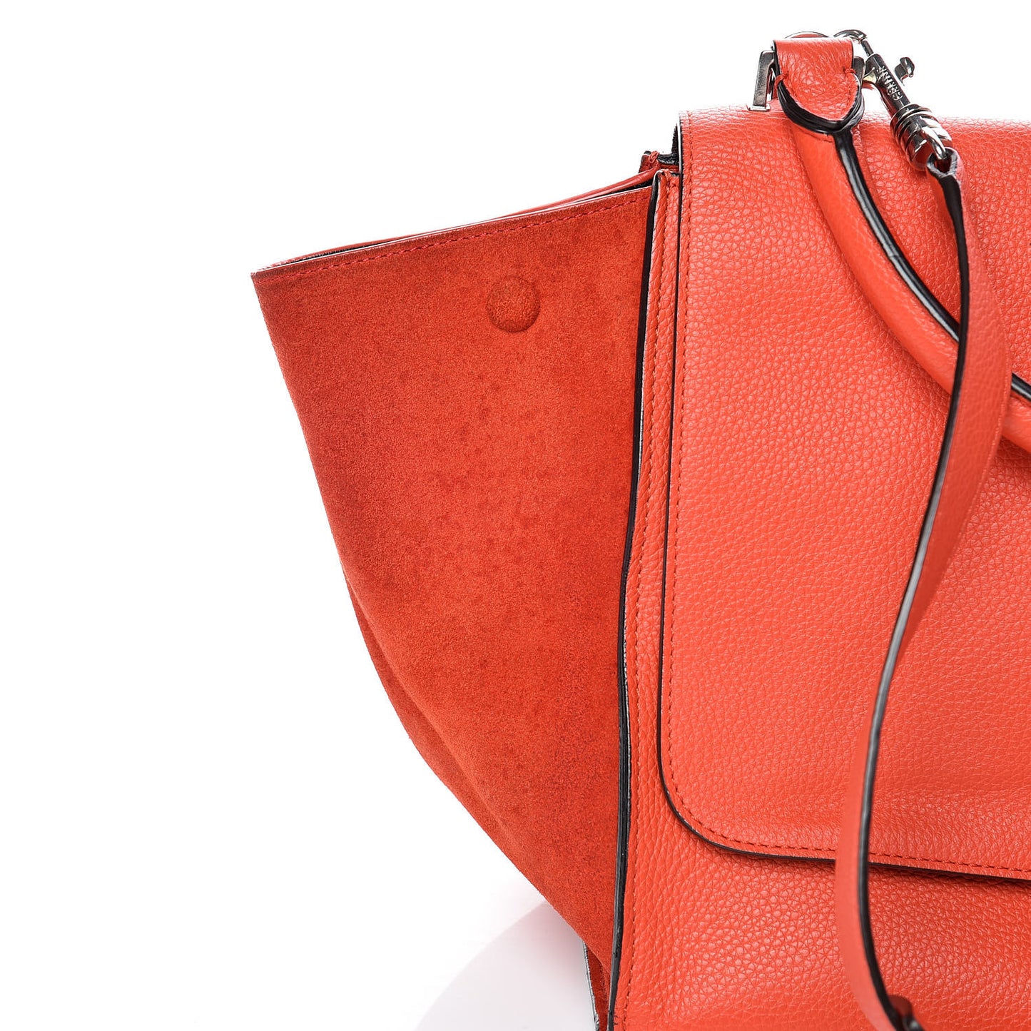 Drummed Calfskin Suede Medium Trapeze Vermillion
