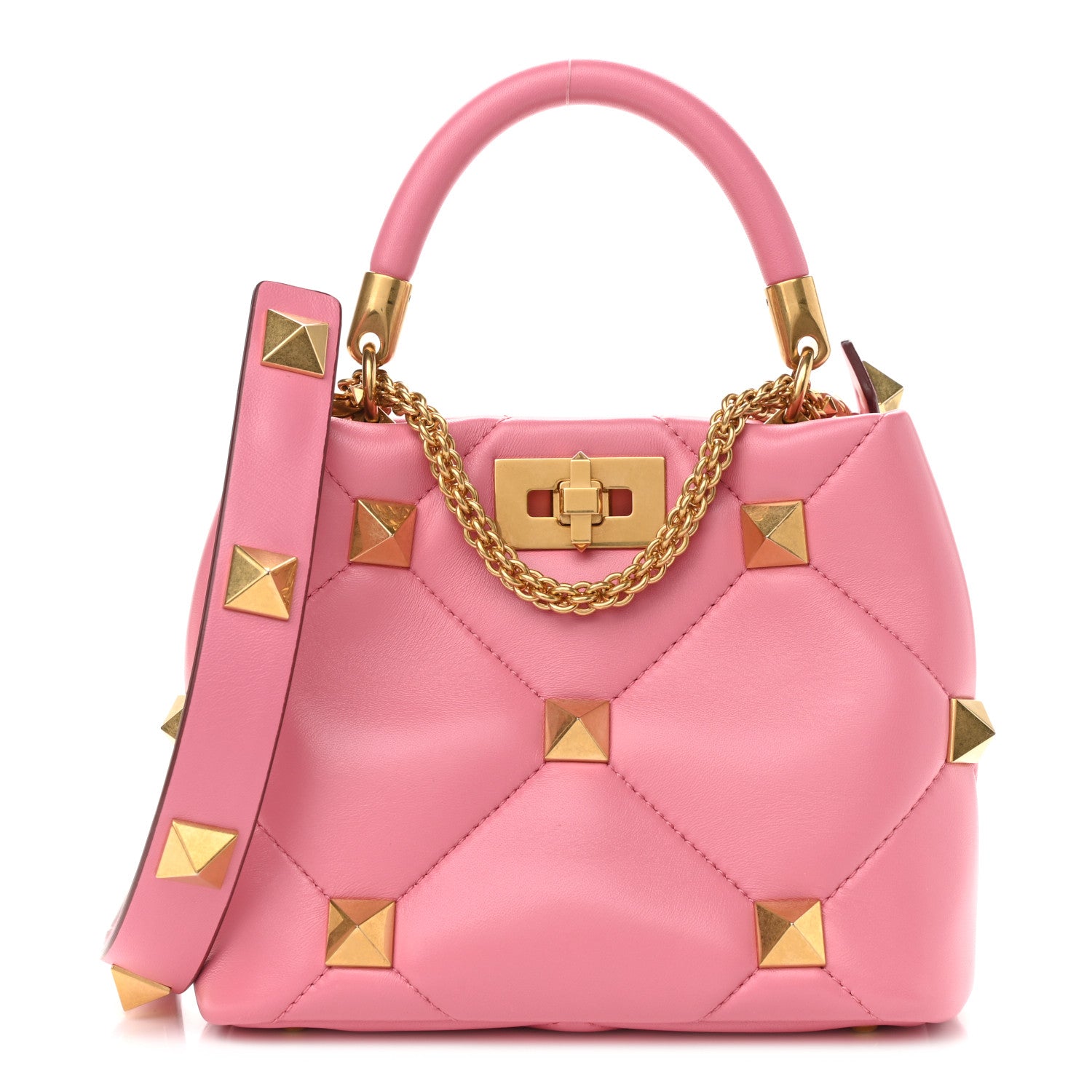 Valentino Garavani Nappa Small Roman Stud The Handle Bag Flamingo Pink 1 of 10