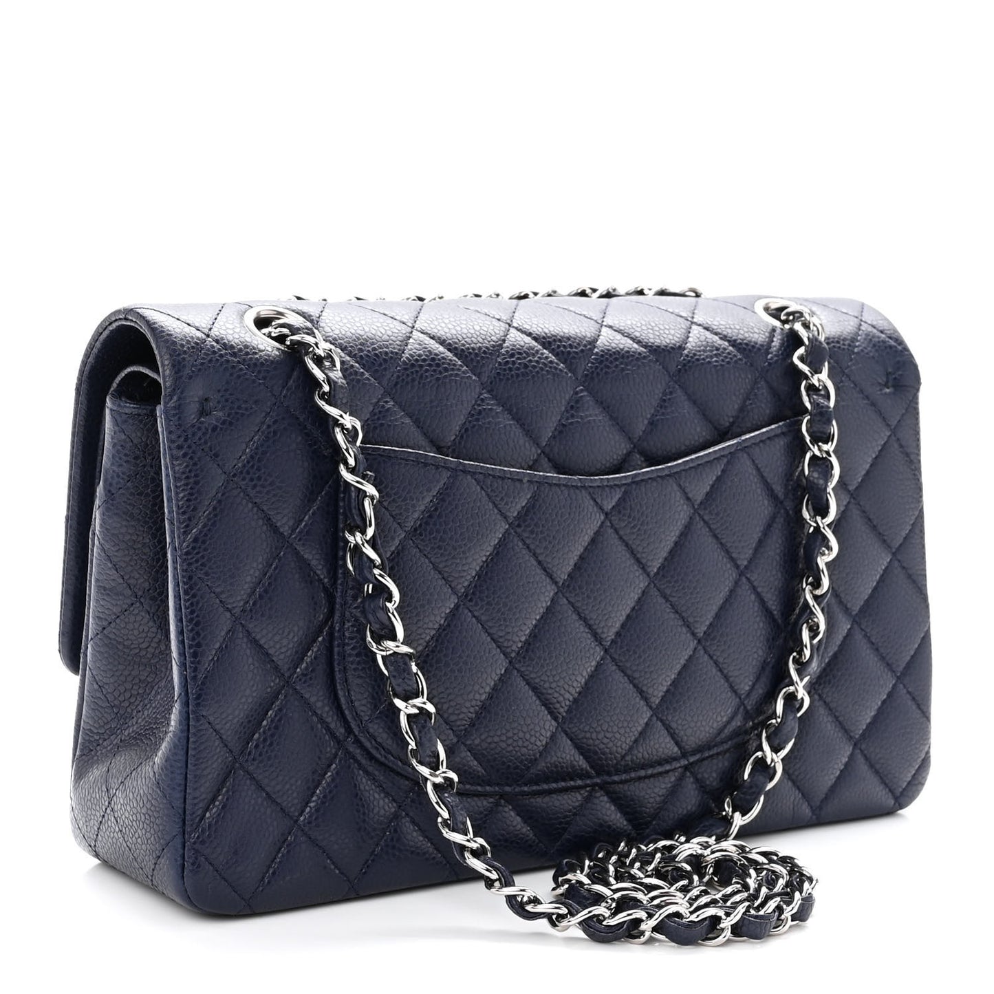 Caviar Quilted Medium Double Flap Navy