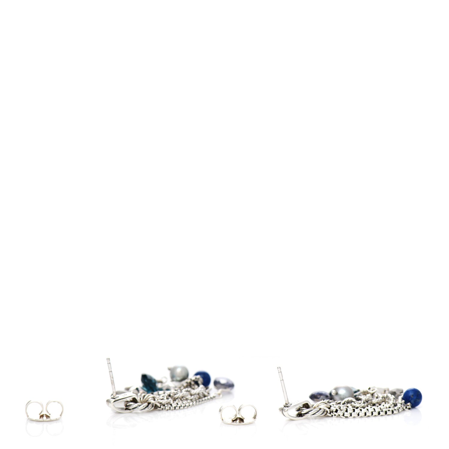 David Yurman Sterling Silver Hampton Blue Topaz Iolite Pearl Moonstone Lapis Lazuli Bijoux Drop Earrings 3 of 4